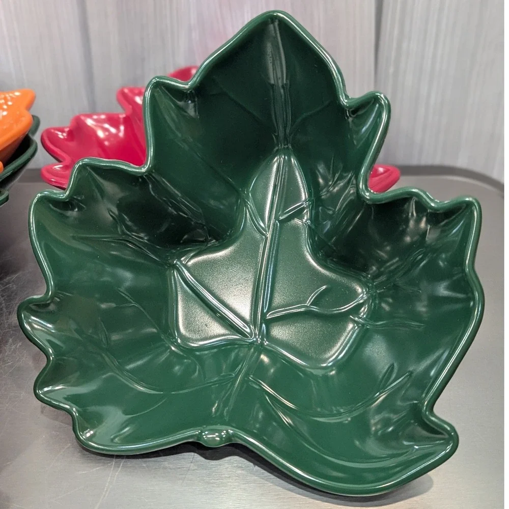 Melamine Autumn Maple Leaf Serving Bowls Red Orange Green Fall Decor Set of 5